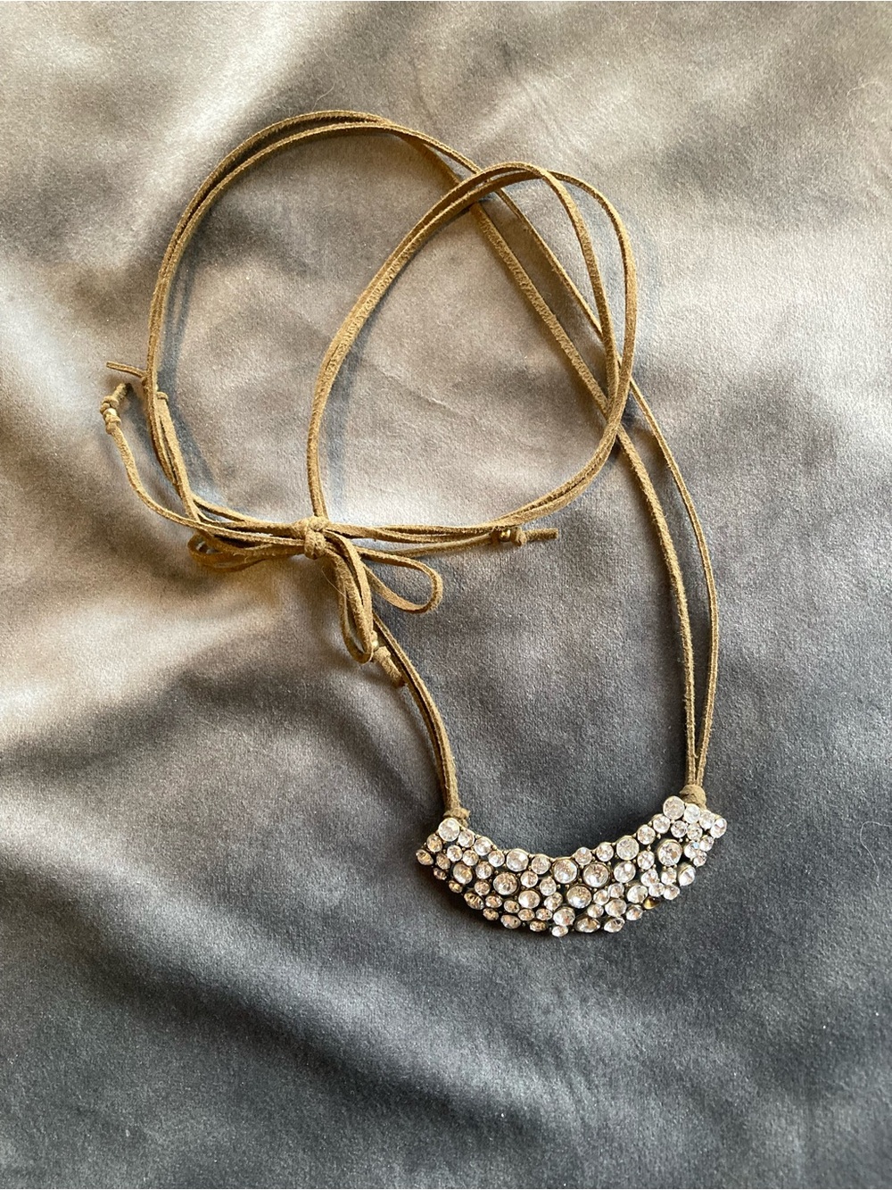 Metal Crystal Accent Rawhide Adjustable Necklace